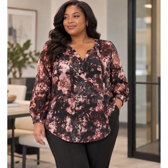 torrid Tops - Torrid Floral Georgette Tie Neck Top Blouse Plus Size 4 4X Quiet Luxury Office